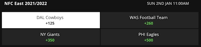 2021-22 NFC East Division Champion NFL Futures Odds via DraftKings Sportsbook